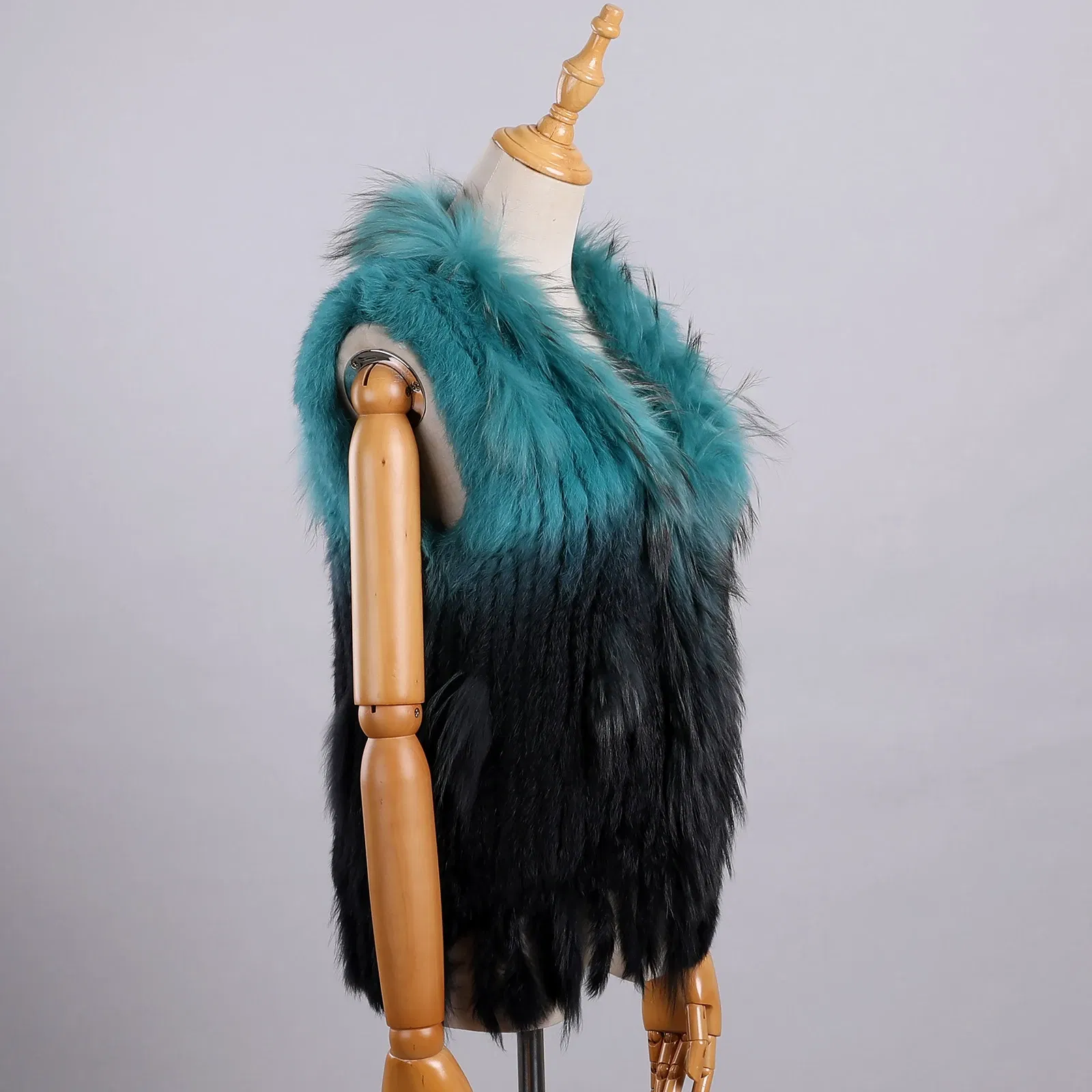 Color: Mint, Size: XXL - Luxury Women's Genuine Premium Long Hair Rabbit Fur Knit Vest Raccoon Fur Trim Gilet Lady Sleeveless Waistcoat Real Fur Jacket
