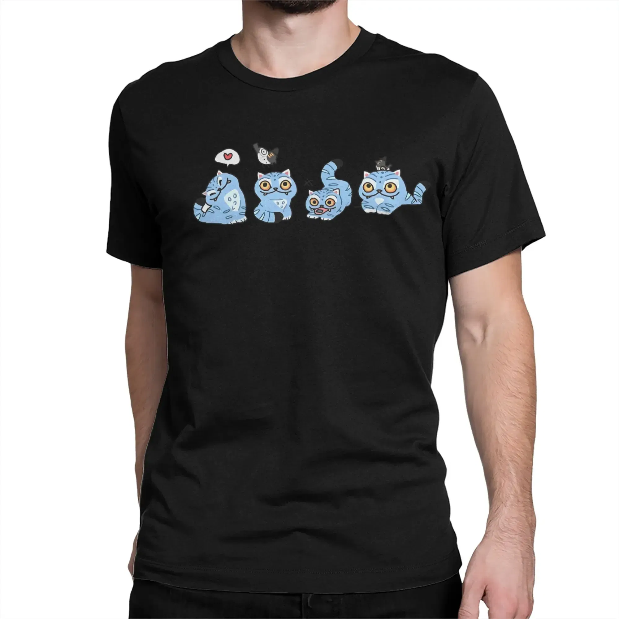 Color: Blue, Size: L - Derpy Tiger Cat T Shirt Men Women's Cotton Unique T-Shirt Round Collar Huntrix Kpop Demon Hunters Tees Short Sleeve 4XL 5XL 6XL