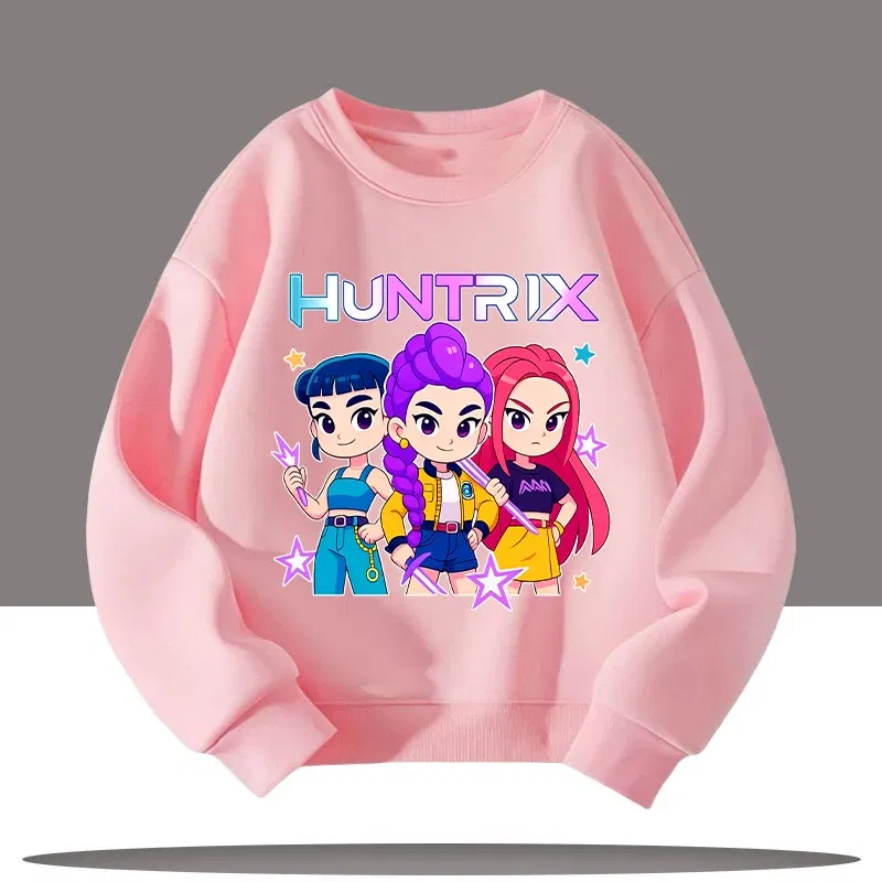 Color: PURPLE, Kid Size: 7 - Children's Clothing K-pop Demon Hunters Cartoon Print 3-12 Year Old New Style Kids Round-neck Sport Shirt Cute Girl Casual Top