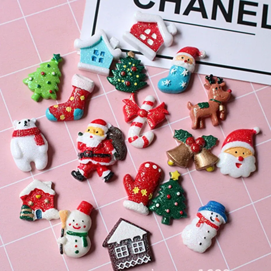 Color: Dark Grey - 100pcs/lot Glitter Christmas tree snowman 3D resin patch for diy fridge magnet phone hair accessories wholesale