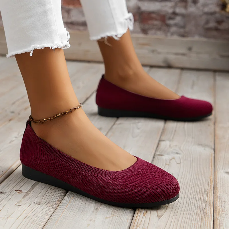 Color: SKY BLUE, Shoe Size: 39 - Elastic Knitting Flats Slip on Shoes for Women 2024 Summer Breathable Soft Loafers Woman Lightweight Casual Shoes Mom Moccasins