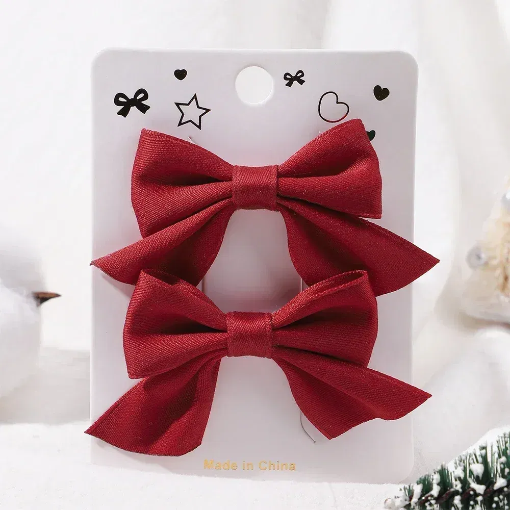 Color: Blue - 2Pcs/Set Solid Color Kids Bows Hair Clips for Baby Girls Handmade Plaid Bowknot Hairpin Barrettes Photograph Hair Accessories