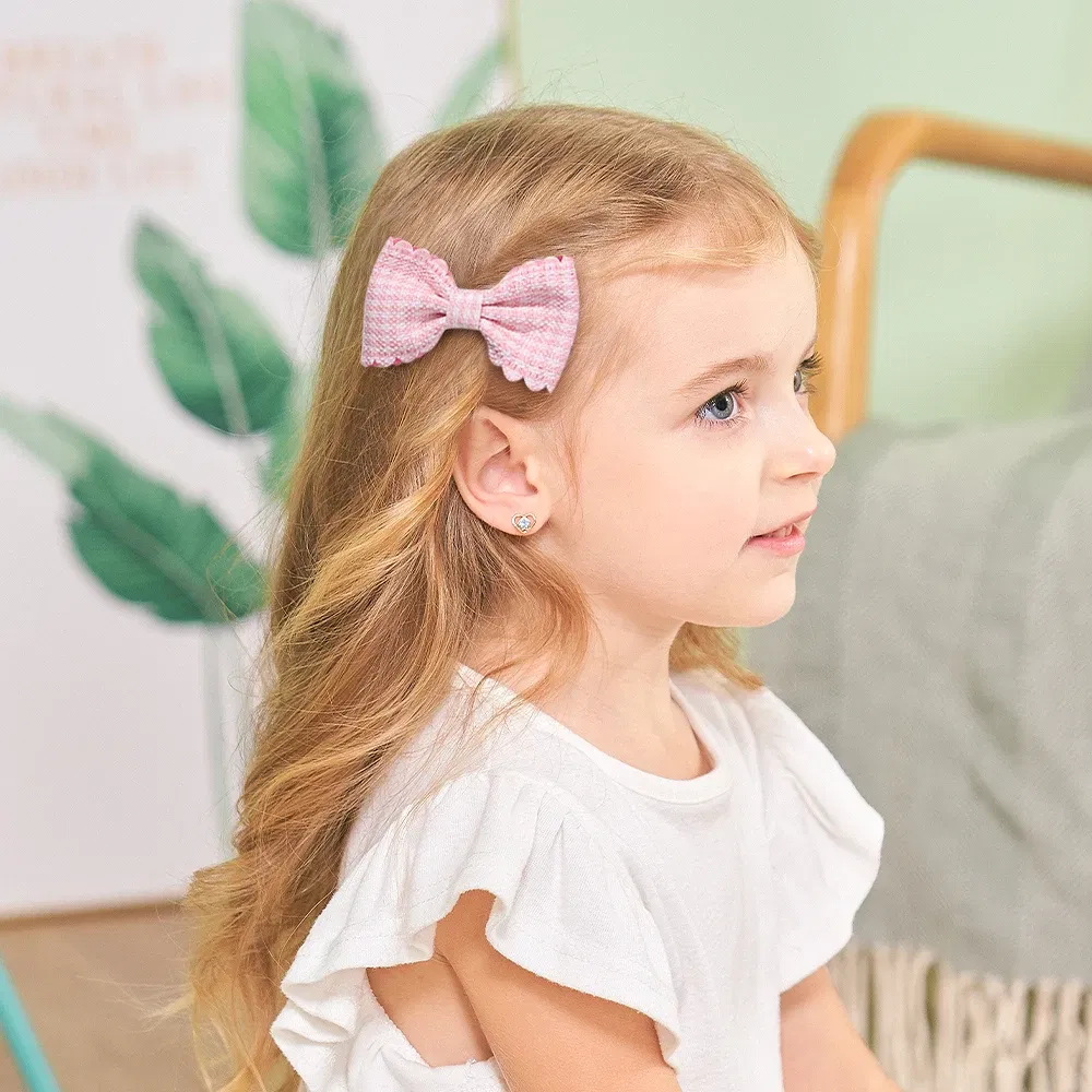 Color: Blue - 2Pcs/Set Solid Color Kids Bows Hair Clips for Baby Girls Handmade Plaid Bowknot Hairpin Barrettes Photograph Hair Accessories