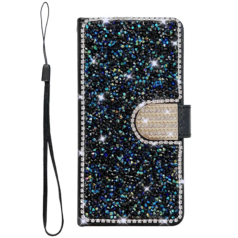 Color: black, Material: PVC - Glitter Diamond Wallet Leather Case For Samsung Galaxy A14 A15 A16 A35 A55 A34 A54 S25 Ultra S24 FE S23 S22 S21 S20 Plus