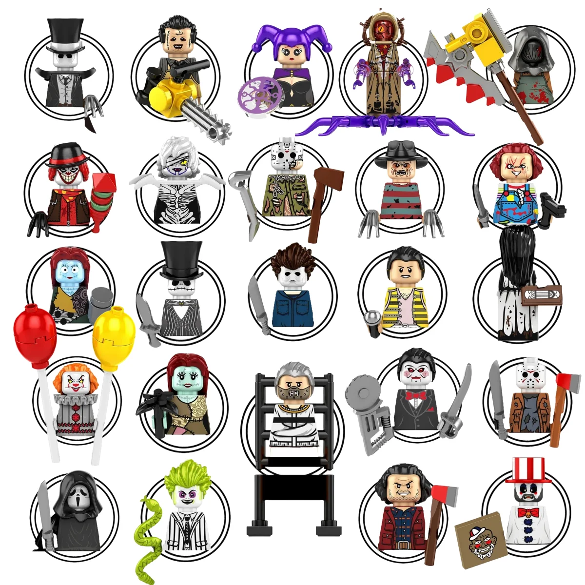 Color: Burgundy - 2025 Building Blocks KF6173 KF6175 KF6176 Halloween Horror Jason Sally Leather Face Jack Character Figures Bricks Children Toys