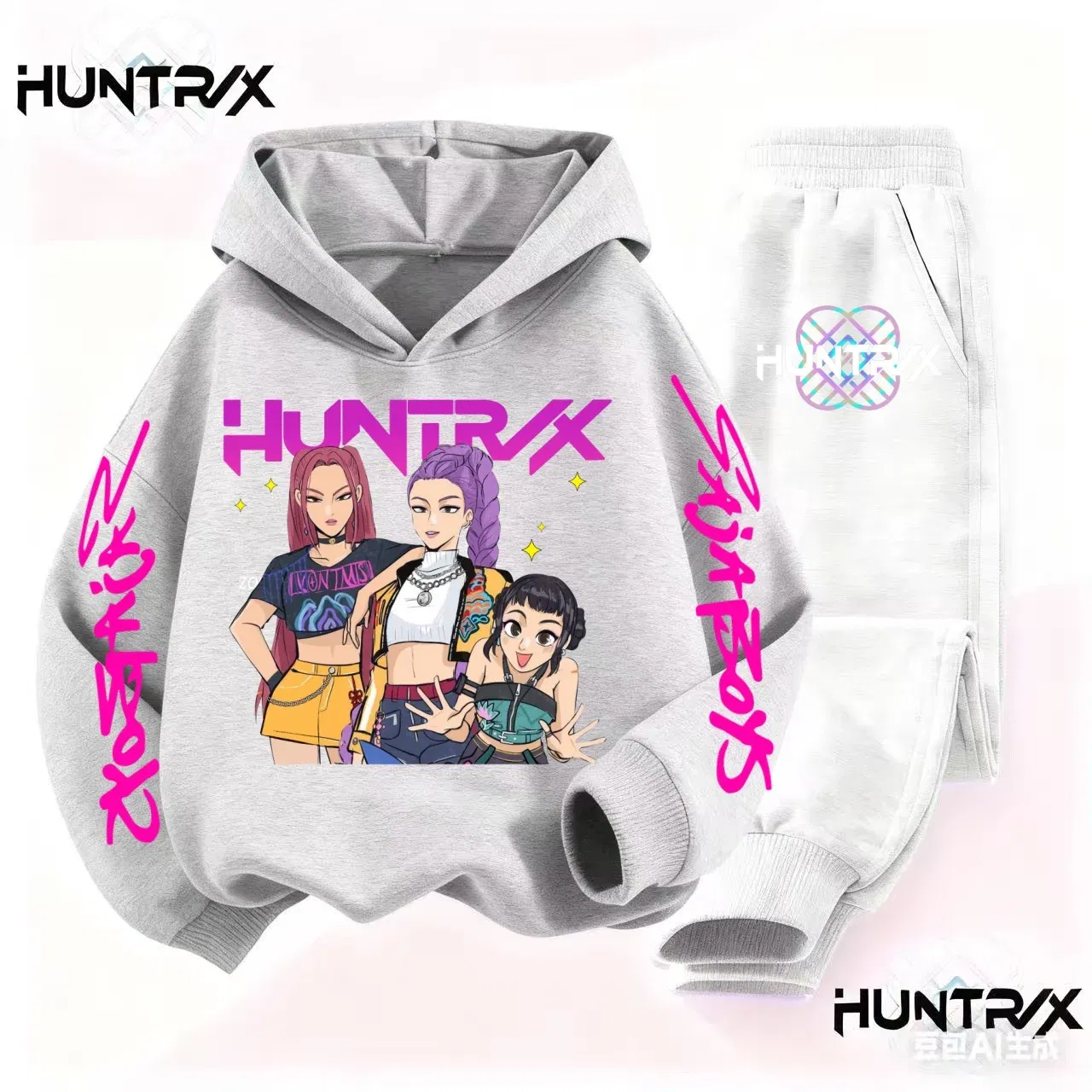Color: black, Kid Size: 6 - 3-14Y Kpop Demon Hunters Hoodie Set Boys Girls Kids Autumn Sportswear Daily Clothes 2025