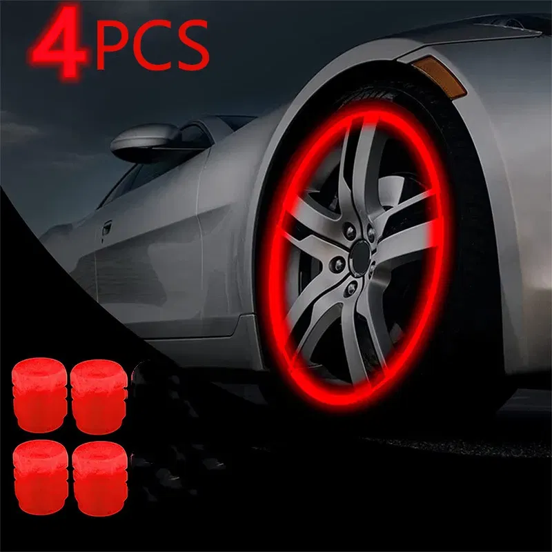 Color: Red - Luminous Valve Caps Fluorescent Red Night Glowing Car for Mercedes-Benz A B C E S G M ML GLK  CL CLK CLS E GL R SL SLK SLS-class