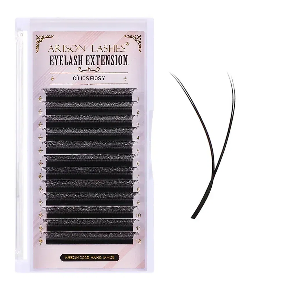 Color: BLACK & RED, Curl: D, Thickness: 0.07mm, Length: 10mm - ARISON LASHES W Shape 3/4/5/6D Eyelashes Extension Premade Volume Fans YY-shape Lashes Faux Mink Soft Easy Faning Natural Lashes