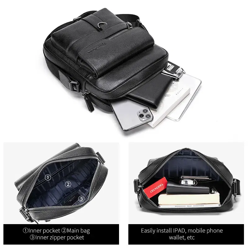 Color: GRAY, Ships From: CHINA - BISON DENIM Genuine Leather Crossbody Bag Men Women Messenger Casual Cowhide Shoulder Bag High Quality Business Male Handbags