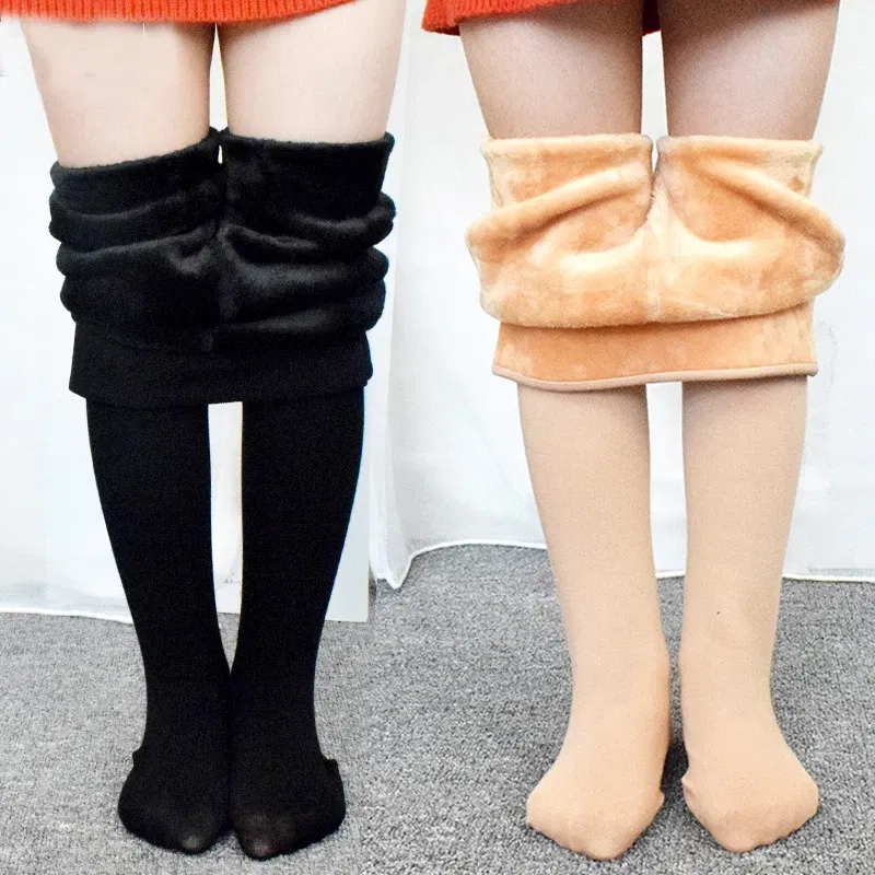 Color: black, Size: 120cm - High Quality Winter Fur Girls Leggings Thick Velvet Children Pants Warm Elastic Waist Cotton Kids Girls Trousers
