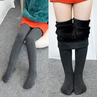 Color: black, Size: 120cm - High Quality Winter Fur Girls Leggings Thick Velvet Children Pants Warm Elastic Waist Cotton Kids Girls Trousers