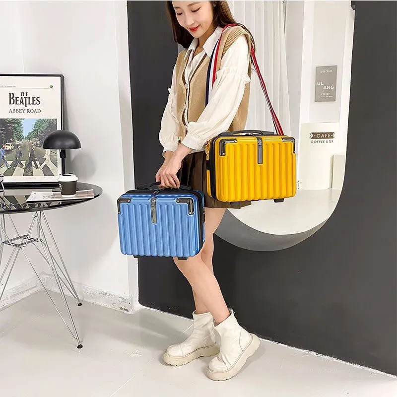 Color: Beige - Mini Luggage Travel Bag Handbag Shoulder Bag Fashion Makeup Case 14 Inch Backpack Multifunctional Portable PC Bags Hand Bags