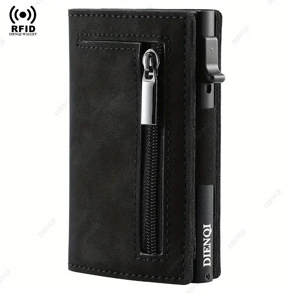 Color: black - Rfid Credit Card Holder Men Wallets Mini Handbags Luxury Brand Bag Cardholder Case Leather Magnetic Coin Purse Hand Bag for Men