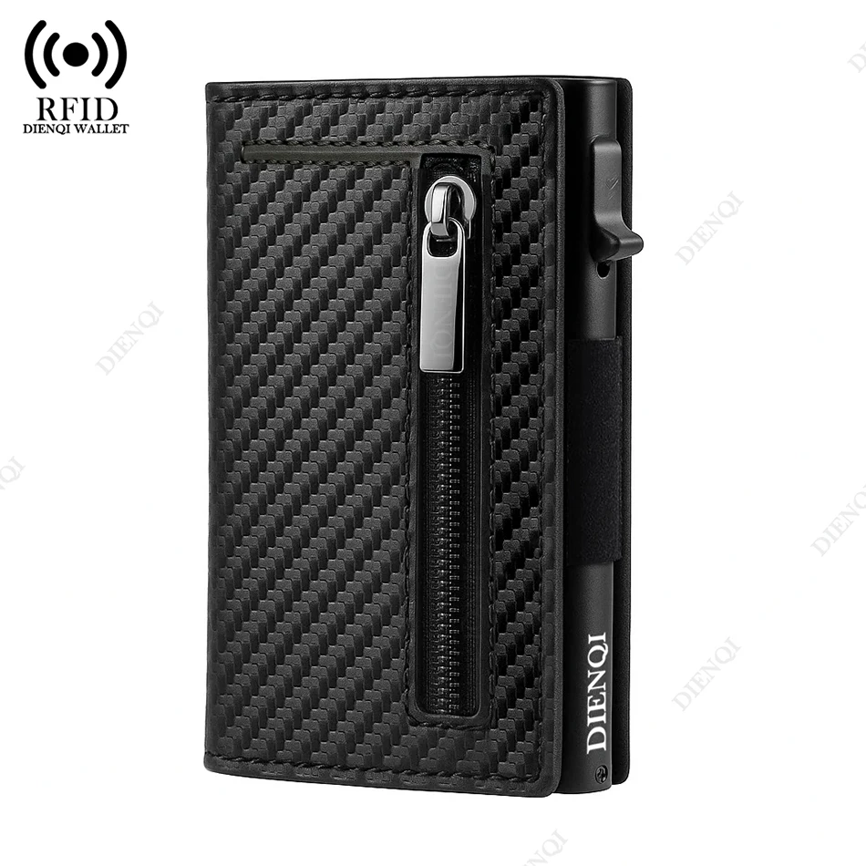 Color: black - Rfid Credit Card Holder Men Wallets Mini Handbags Luxury Brand Bag Cardholder Case Leather Magnetic Coin Purse Hand Bag for Men
