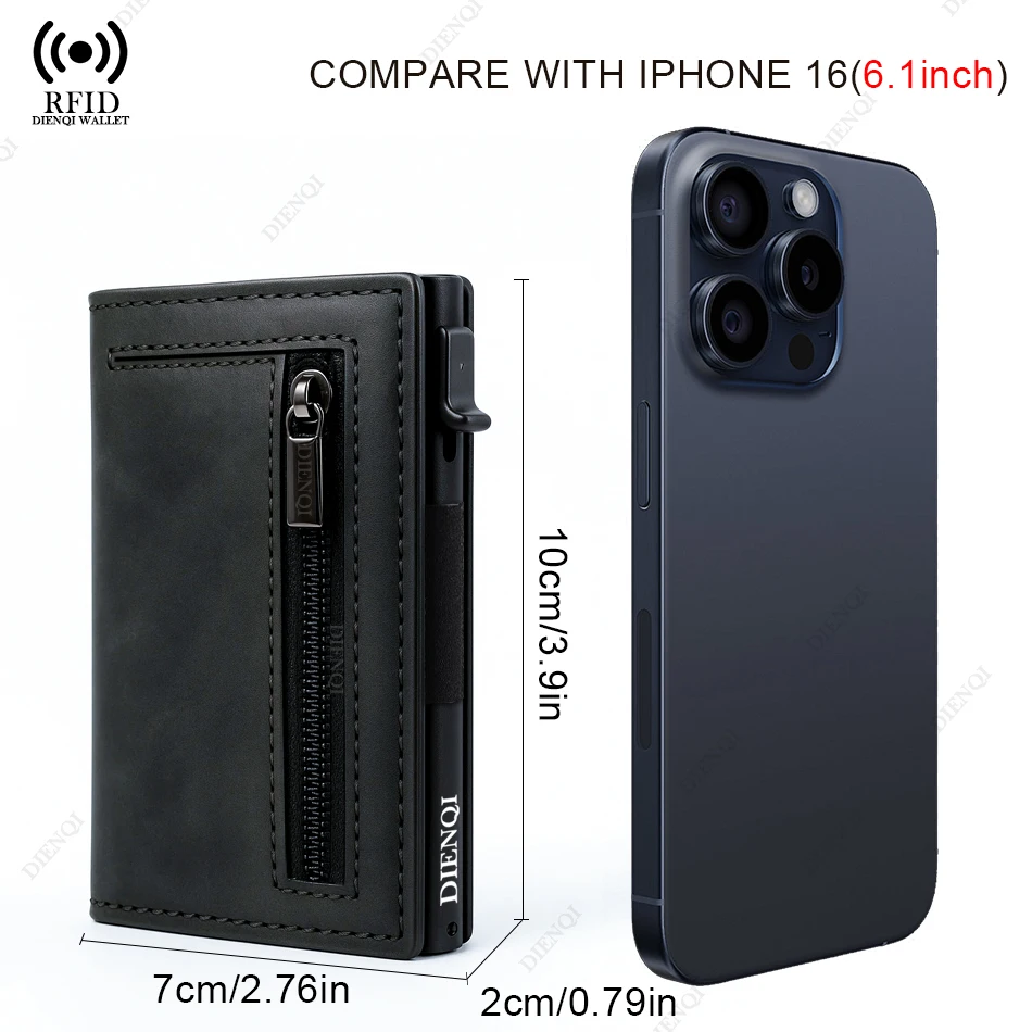 Color: black - Rfid Credit Card Holder Men Wallets Mini Handbags Luxury Brand Bag Cardholder Case Leather Magnetic Coin Purse Hand Bag for Men