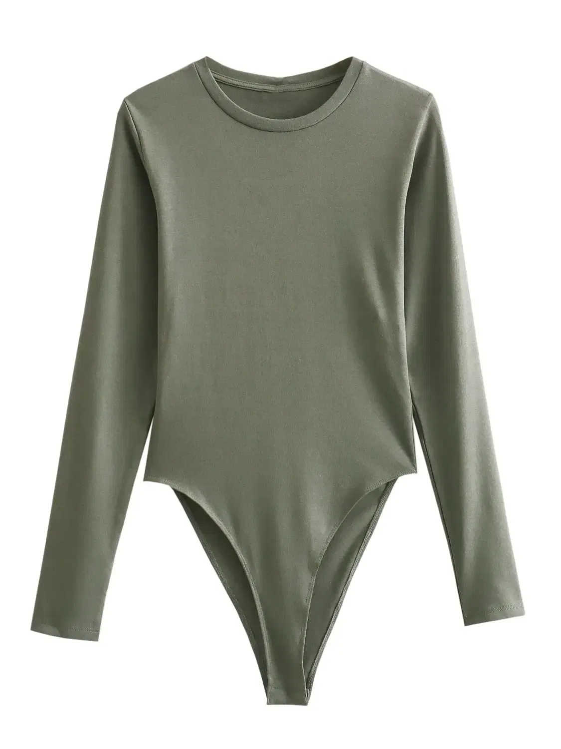 Color: green, Size: S - XNWMNZ Women's Fashion 2023 Long sleeved Modal Bodysuit Women High Street Versatile Round Neck Slim Female Chic Bodysuit