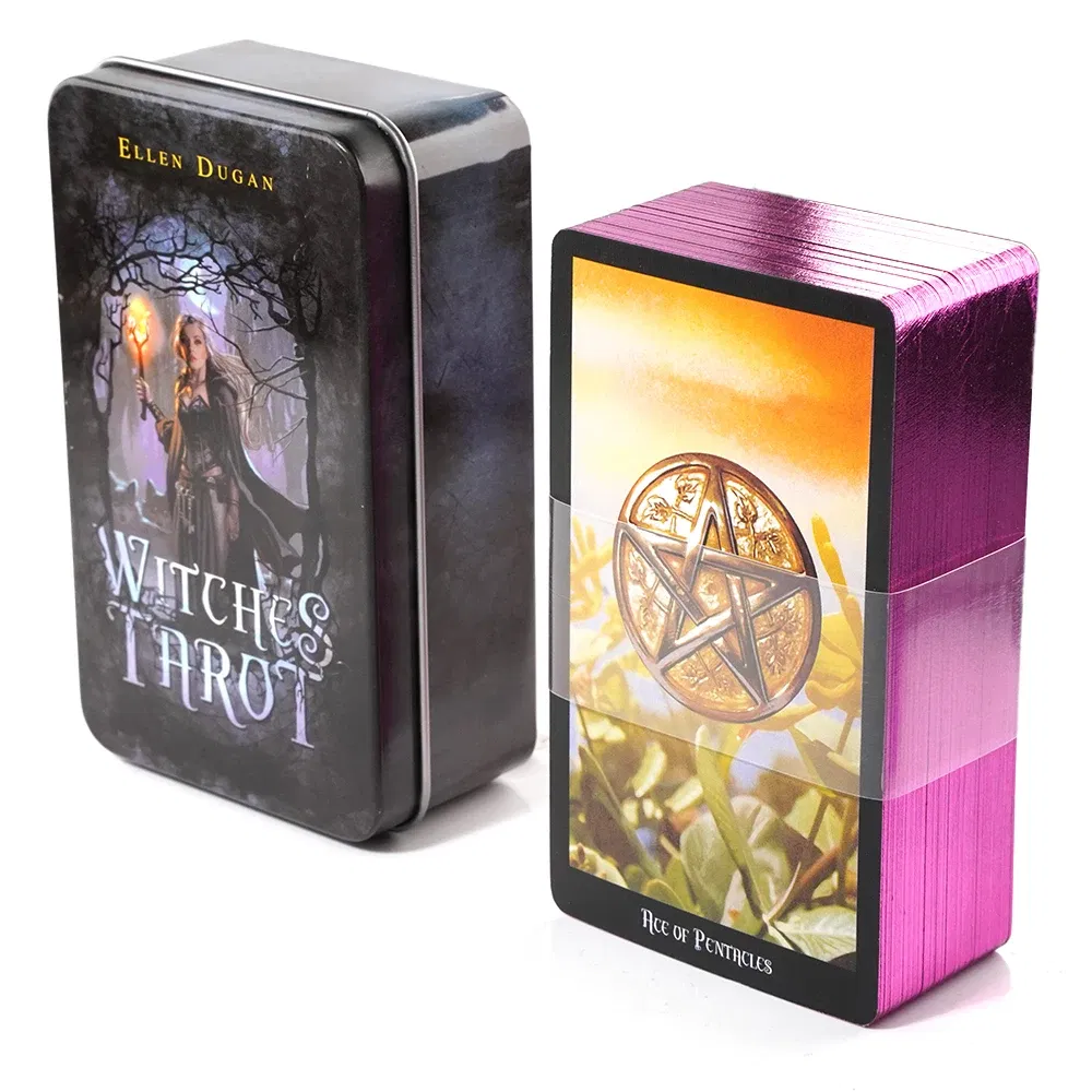 Color: Burgundy - Adventures time Tarot 78pcs Cards in a Tin Metal Box Gold plated Edge Tarot Cards For Divination Tarot Deck Beautiful Package