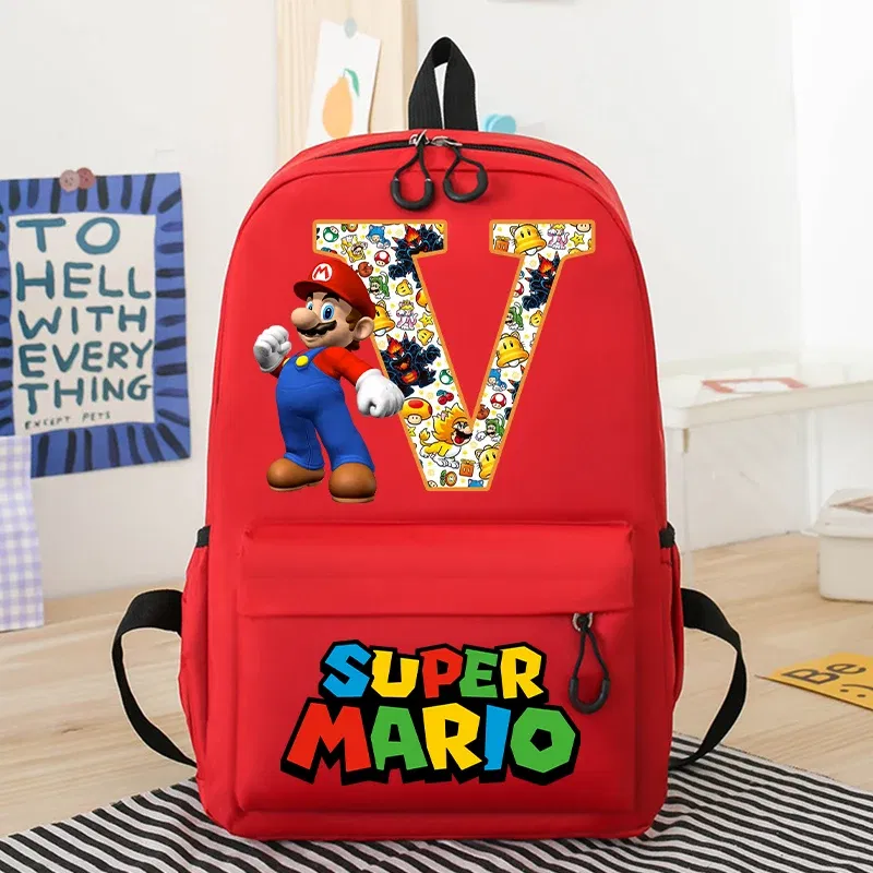 Color: plum, Size: 12cm - New Super Mario Bro School Bag Cartoon Letter Printed Children Backpack Boys Girls School Backpacks Children's Birthday Gifts