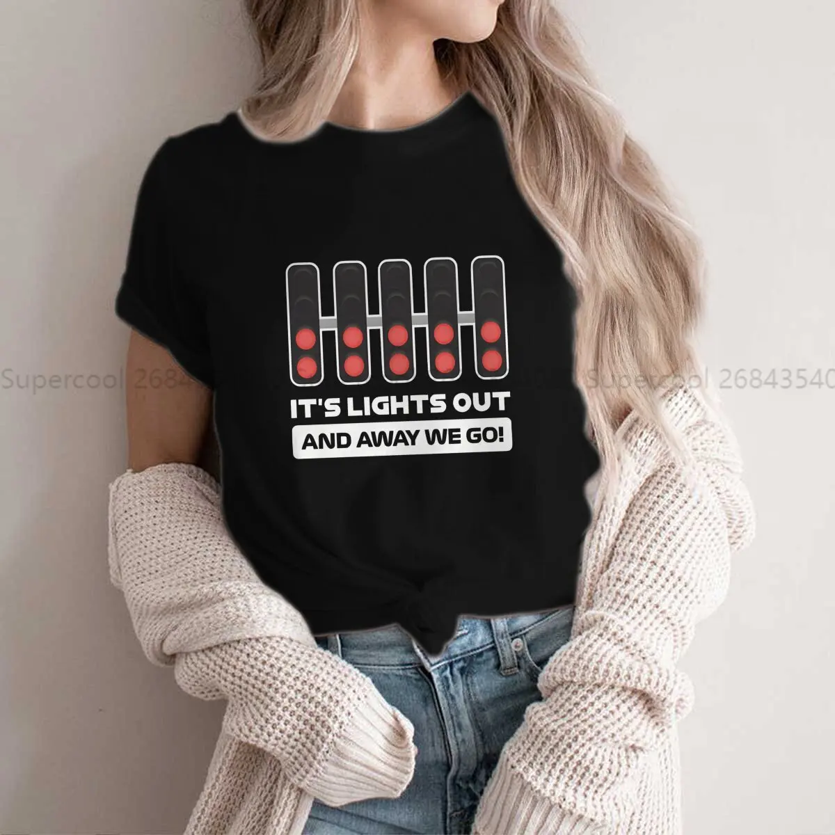 Color: black, Size: XXL - It's Lights Out And Away We Go! Harajuku Polyester TShirt F1 Formulate 1 Racing Style Leisure T Shirt Women
