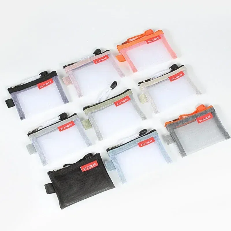 Color: GRAY - Mini Mesh Coin Bags Money Earphone Data Line Storage Bags Bus ID Credit Card Holder Zipper Pouch Traveling Small Coin Wallet