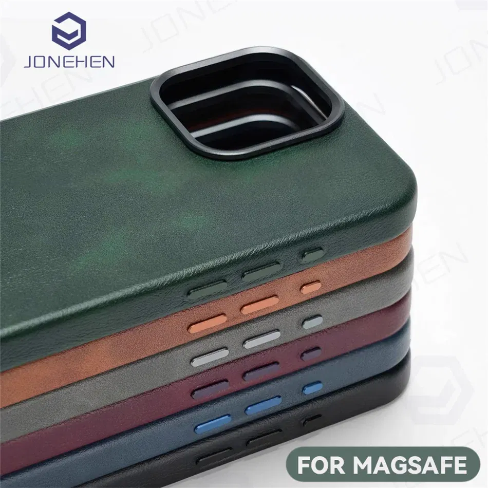 Color: GRAY, Material: Acrylic - High-end Retro Oil Wax Pattern Magnetic For Magsafe Leather Case For iPhone Air 15 14 Plus 13 16 17 Pro Max Camera Button Cover
