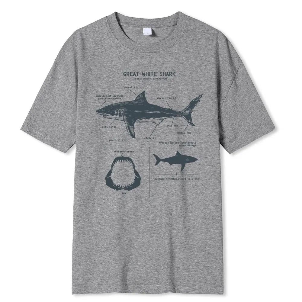 Color: Gold, Size: XXL - Great White Shark Anatomy T-Shirt New Summer Men Street Short Sleeve Hip Hop Punk Style Boy Casual Tops Fashion White Tees
