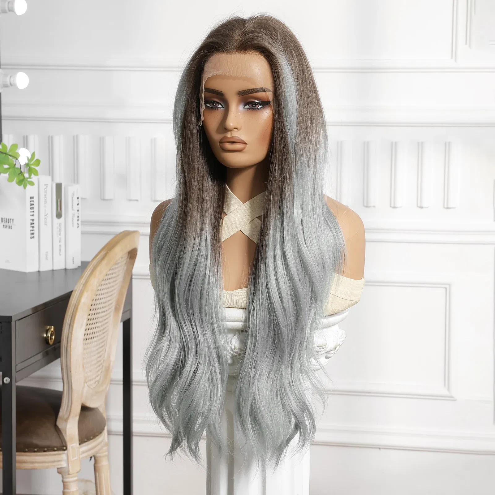 Color: #10, Bulk Buy: 1pc, Density: 150%, Ships From: CHINA - CharmSource 13x6 Lace Wig Long Wavy Brown Gray Wigs with Dark Root for Women Daily Party Cosplay Wedding High Density