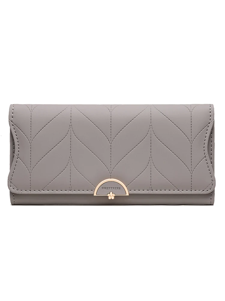 Color: Dark Grey - 2023 spring new women's long purse Japanese and South Korea small fresh plaid buckle folding hold bag large capacity women's mul