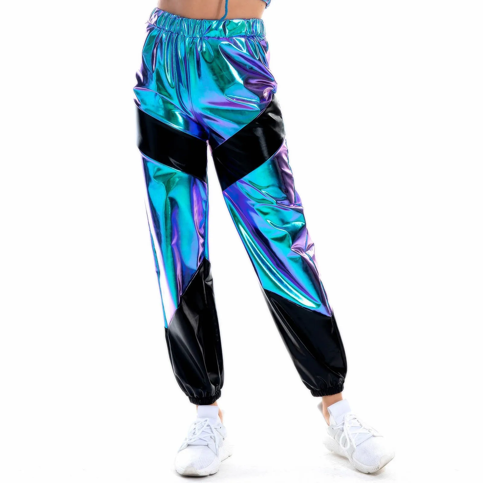 Color: GRAY, Size: L - Women'S Shiny Trousers Elastic Sports Leisure Casual Long Sweatpants Jogging Bottoms Stretch Leggings Party Disco Clubwear