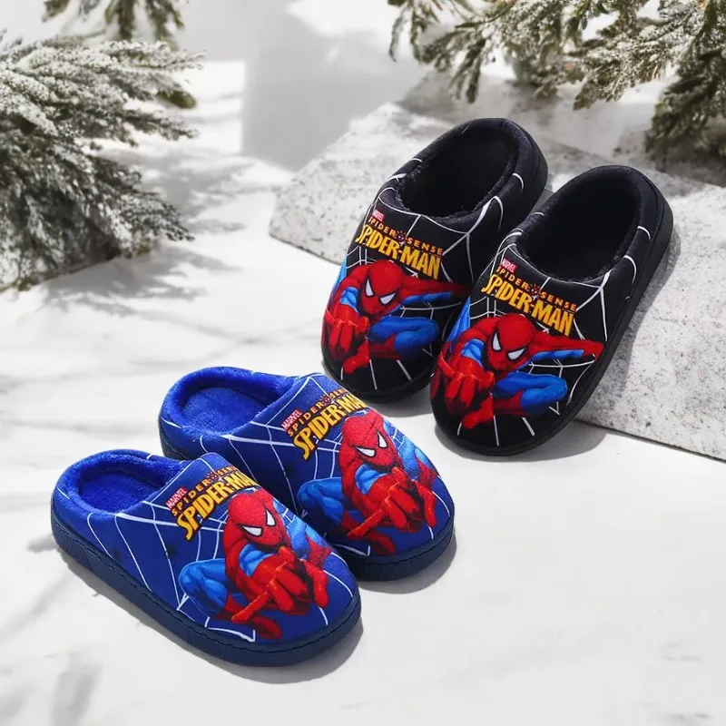 Color: Red, Shoe Size: 16 - Children Cartoon Spider Print Cotton Slipper Soft Autumn Winter Warm Baby Boys Girl Indoor Home Bedroom Cotton Shoes Size 24-31