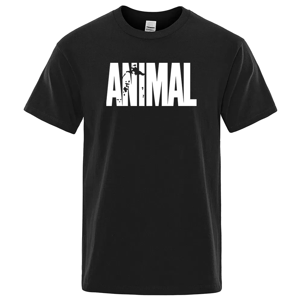 Color: Pink, Size: M - Fashion ANIMAL Letter Print Men T-Shirts Street Funny Short Sleeves Loose Oversized T Shirt O-Neck Breathable Cotton Clothing
