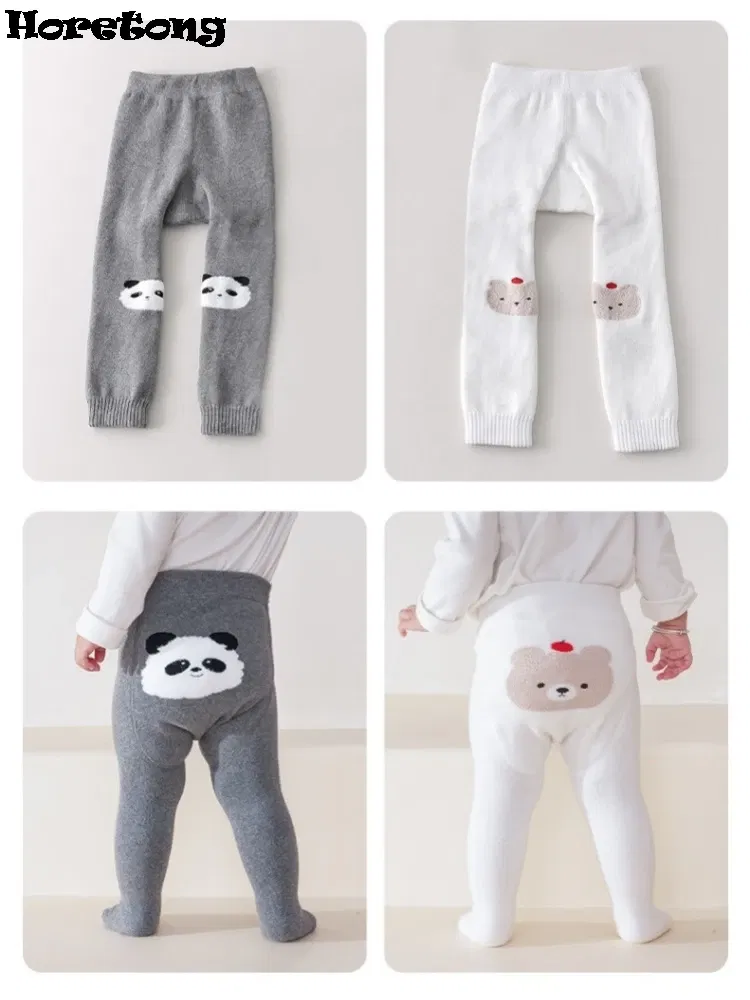 Color: Beige, Kid Size: 6M - Autumn Winter Thickened Baby Pantyhose A-class Girl Stocking Infant Toddler Knit Tights Cute Print High Waist Overall Legging