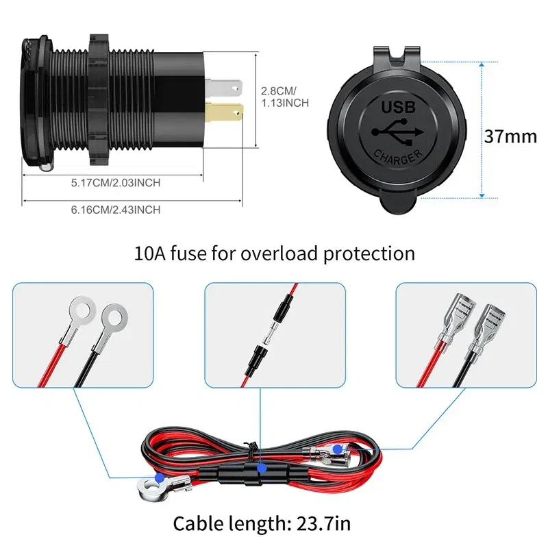 Color Name: WHITE - 83W USB C Car Charger Socket 12/24V Outlet Laptop Fast Charging 65W PD3.0 & QC3.0 with Digital Display for Car RV ATV Motorcycle