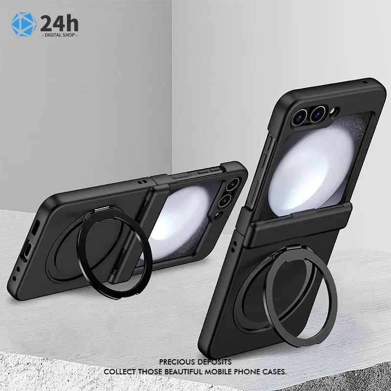 Color: Gold, Material: ABS - For Samsung Galaxy Z Flip5 Rotating 360?° Holder Phone case Magsafe Wireless charge 360 Degree Ring Magnetic stand Phone Covers
