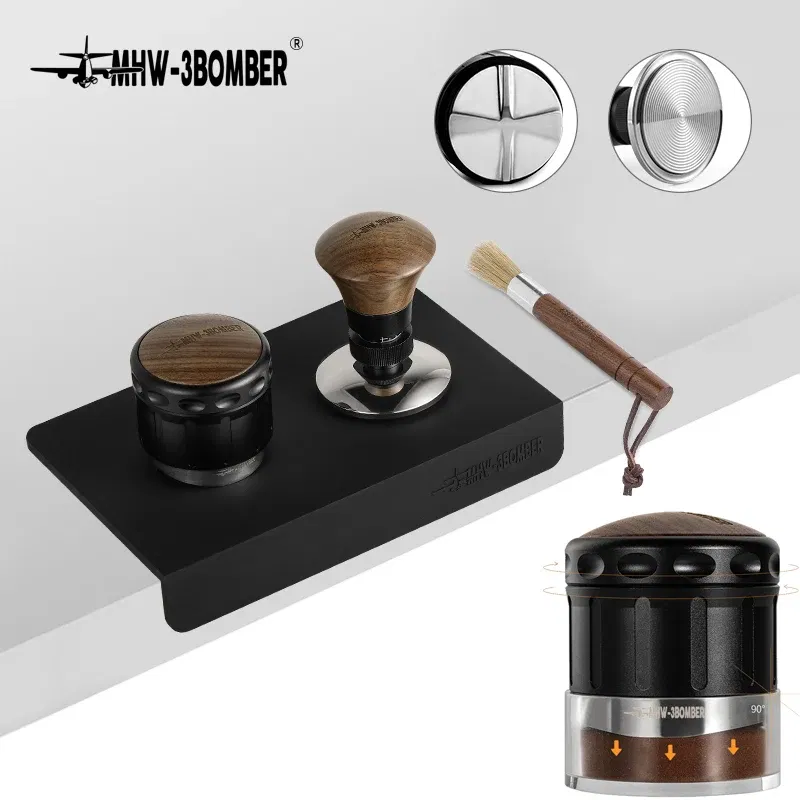 Color: Light Grey, Base Diameter: 58.35mm - MHW-3BOMBER Adaptive Height 58.35mm Coffee Distributor & Adjustable Depth Espresso Tamper Home Barista Leveler Tool Accessories