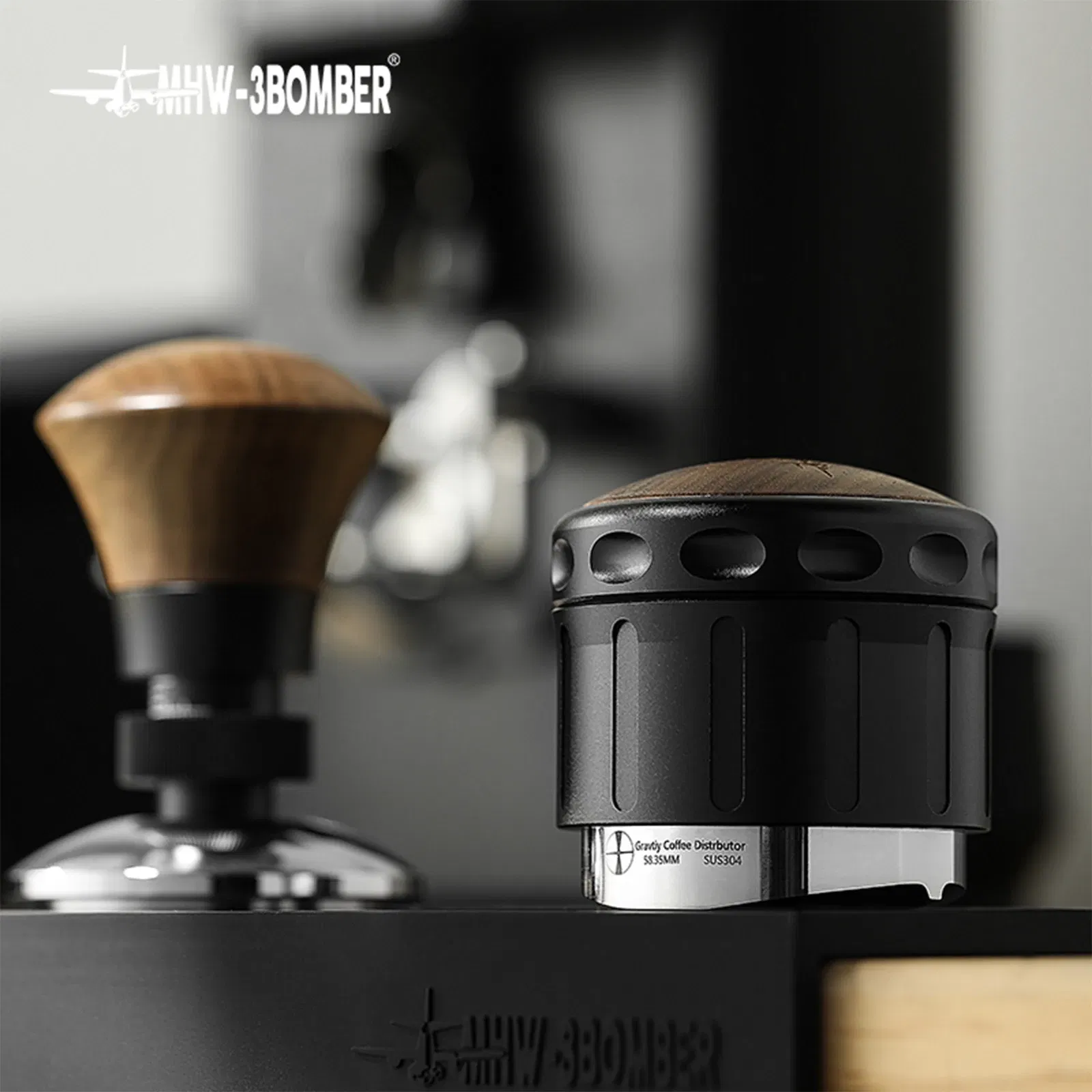Color: Light Grey, Base Diameter: 58.35mm - MHW-3BOMBER Adaptive Height 58.35mm Coffee Distributor & Adjustable Depth Espresso Tamper Home Barista Leveler Tool Accessories
