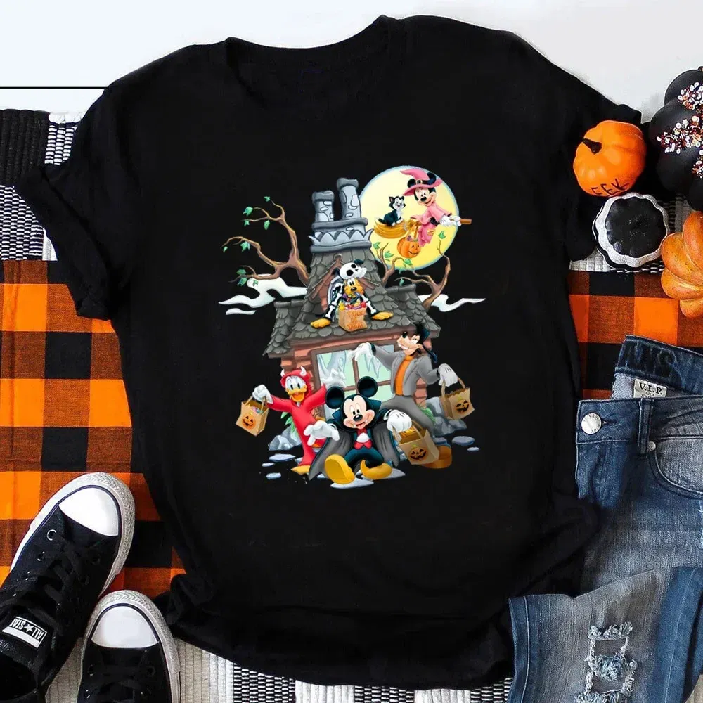 Color: Yellow, Kid Size: 7 - Funny Mickey Minnie Mummy Print Disney Children Cotton T Shirts Trick Treat Fashion Halloween Cute Kid Clothes Girls Streetwear