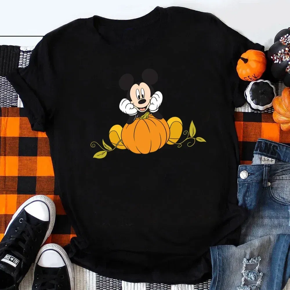 Color: Yellow, Kid Size: 7 - Funny Mickey Minnie Mummy Print Disney Children Cotton T Shirts Trick Treat Fashion Halloween Cute Kid Clothes Girls Streetwear