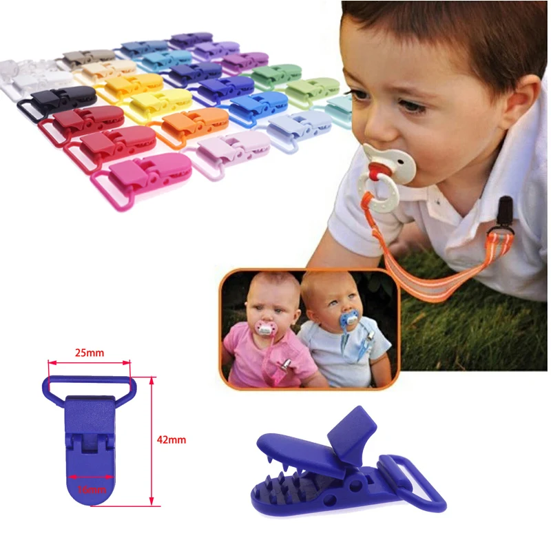 Color: multi - 48Pcs Eco-friendly Plastic Baby Pacifier Clips Holder Mix Colors Dummy Soother Bib Suspender Clip Transparent 25MM Free Shipping