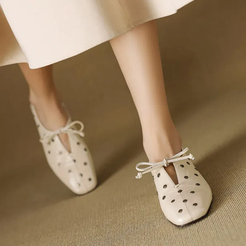 Phoentin Women's Genuine leather Lace-Up Loafers square Toe Low Heels Office Lady Shoes Elegant plus Size 42 Spring 2025 FT3901