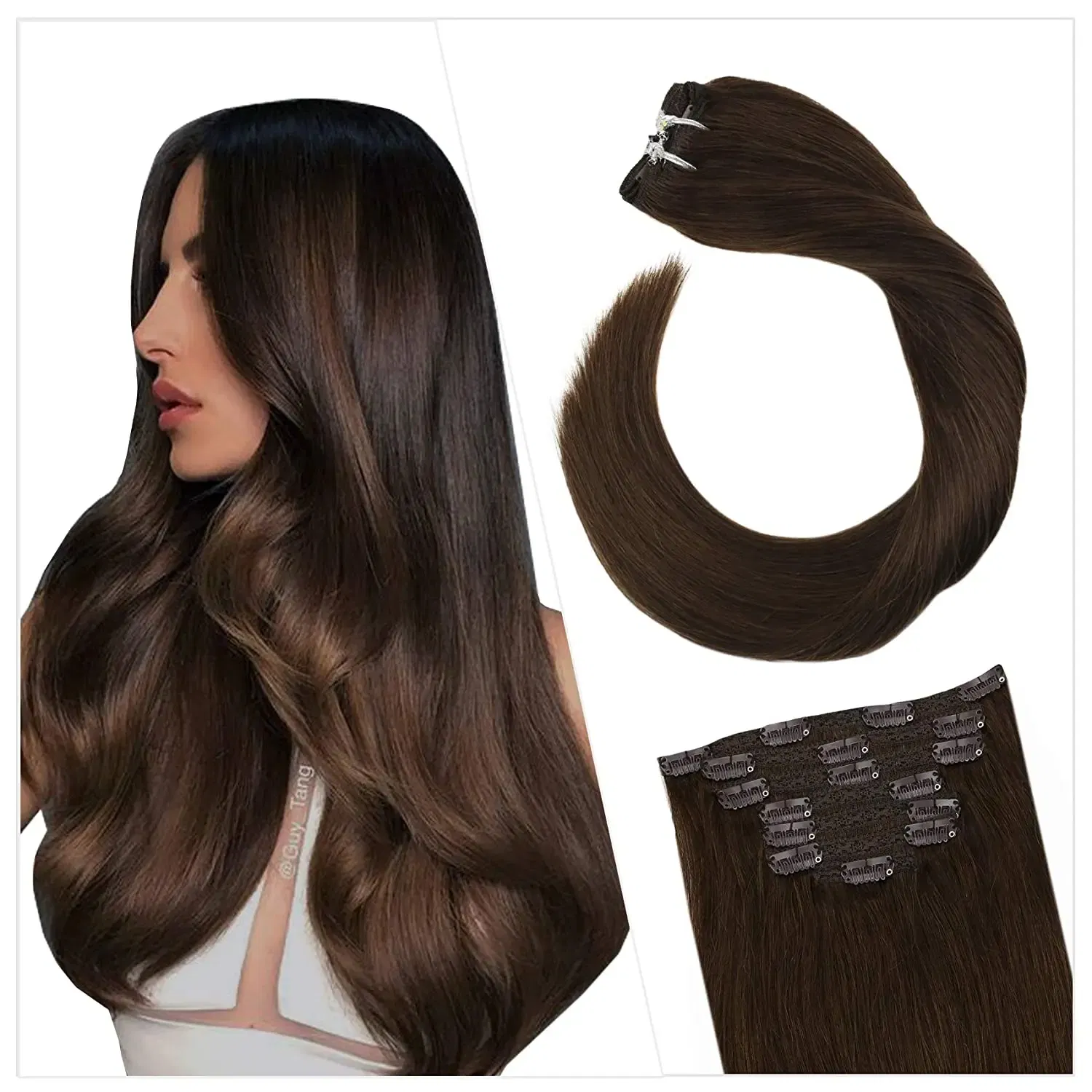 Color: Red, Length: 24 Inches, Weight Per Package: 120g/Set - [16 Colors] Ugeat Clip in Hair Extensions Human Hair 14-22" Double Weft Remy Hair Full Head Clip in Extensions for Woman 7Pcs