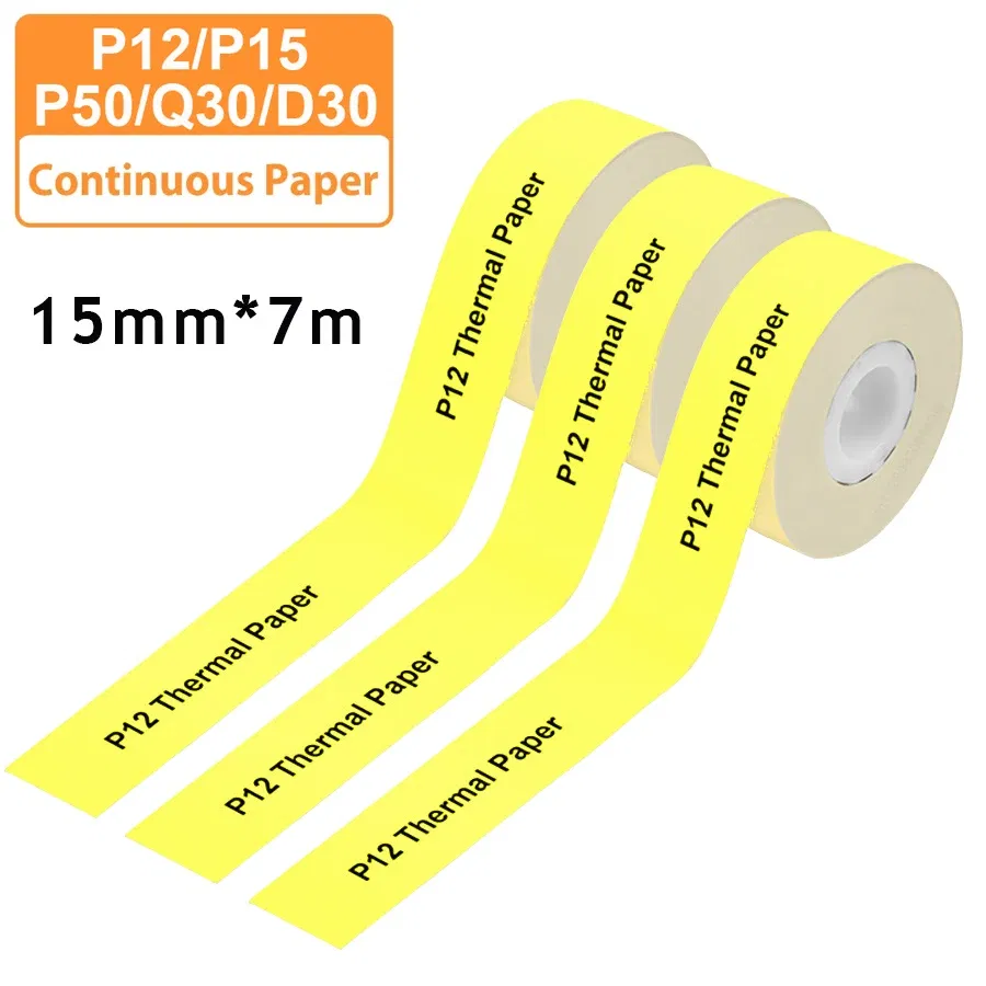 Color: LC - 3pcs 15mm x7m Continuous Label Paper fit for P12 P15 Phomemo D30 Q30 Printer Waterproof Self Adhesive Thermal Printer Sticker