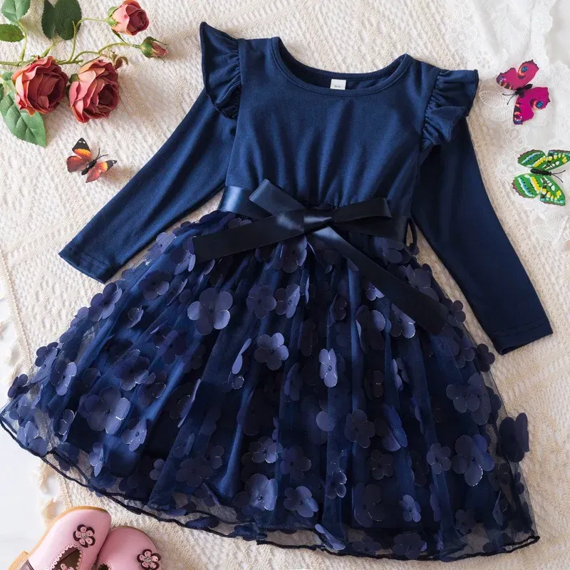Color: Silver, Size: One Size, Height: 176 - Lilo Stitch Girl Baby Dresses Spring Autumn Child Long Sleeve Sweet Princess Dress Mesh Newborn Casual Dress Birthday Party 2-6Y