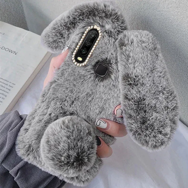 Color: pink, Material: PVC - Warm Plush Rabbit Fluffy fur Cover for Samsung A15 A25 A35 A55 A14 A24 A34 A54 A13 A23 A33 A53 A12 A22 A32 A52 A51 Phone Case