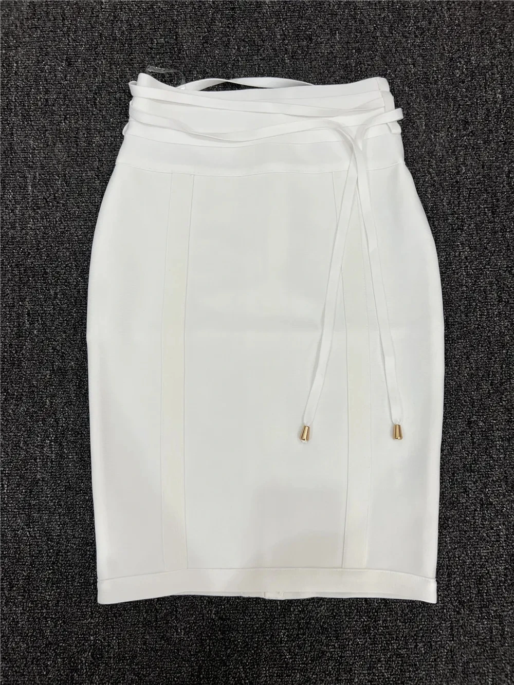 Color: Beige, Size: XS - 4 Colors Women Hot Pink Black White Bodycon Bandage Skirt Designer High Street Party Club Pencil Skirt 55cm