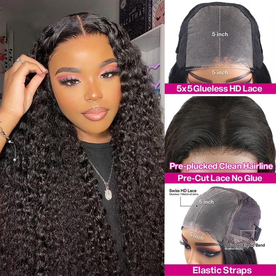 Hair Color: #6, Density: 170%, Ships From: CHINA, Stretched Length: 34inches - Glueless Wig Human Hair Ready To Wear Curly Wigs Human Hair Lace Frontal Wig Glueless Wig 100% Human Hair 5x5 Closure Wig
