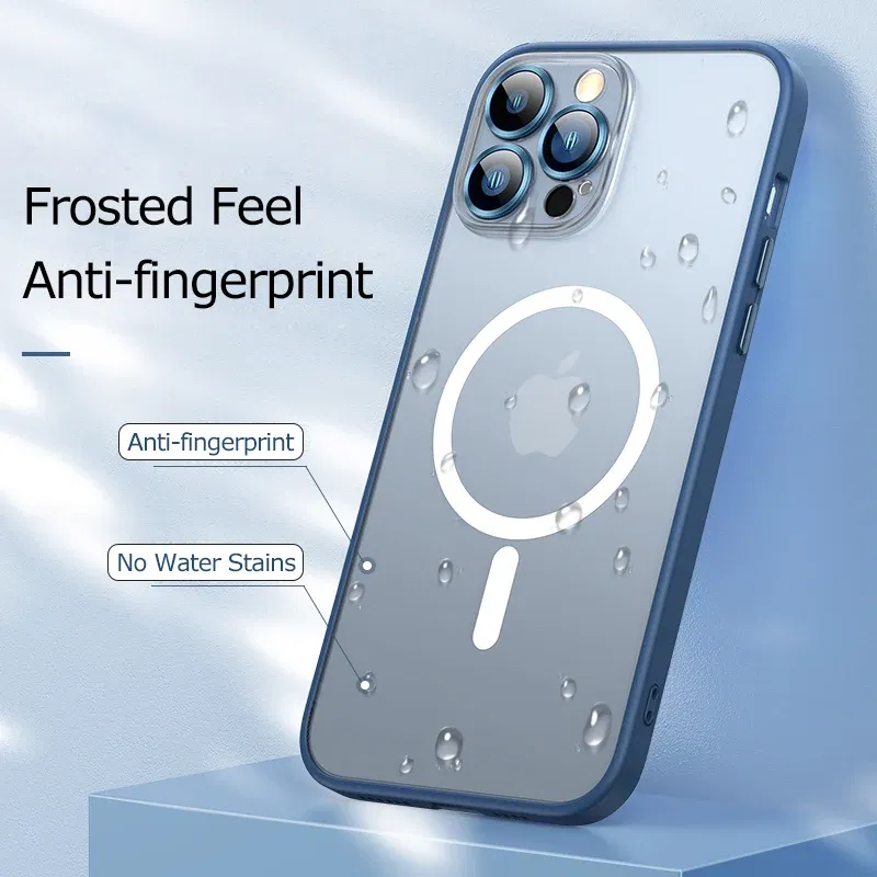 Color: Sky blue, Material: ABS - Magsafe Magnetic For IPhone 15 Promax Phone Case For iPhon 11 12 13 14 15 Pro Max Plus Lens Glass Ring Protection Silicone Cover