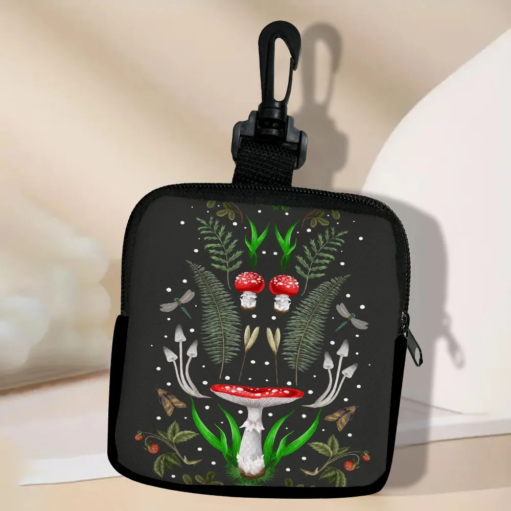 Color: GRAY - Mushroom-Seamless-Pattern Portable Women  Coin Bag  Money Purse Id Card Holder Wallet Case Zipper Key Storage Pouch Key Bag 5.23