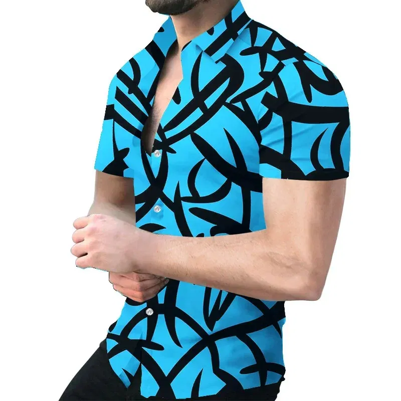 Color: Beige, Size: 4XL - 3D Men's Striped Printed Short Sleeve Shirt, Fashionable And Casual Loose Shirt, 2023 New Style.