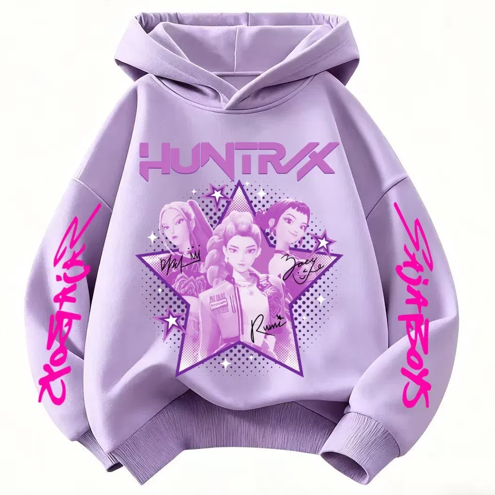 Color: Pink, Kid Size: 7 - KPop Demon Hunter Huntrix Children's Sweatshirt Autumn New Boys Girls Fashion Street Pullover Children's Clothing